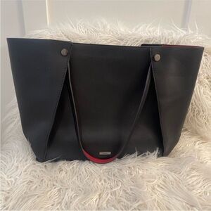 - Aldo Women's Black Faux Leather Tote Bag Silver Accents red interior